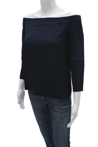 Club Monaco Womens Basic Off the Shoulder Black 3/4 Sleeve Blouse Size 2