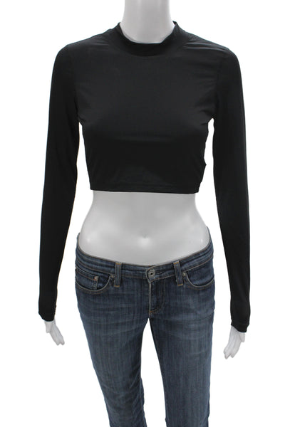 Vuori Womens Cropped Mock Neck Long Sleeve Casual Top Black Size S