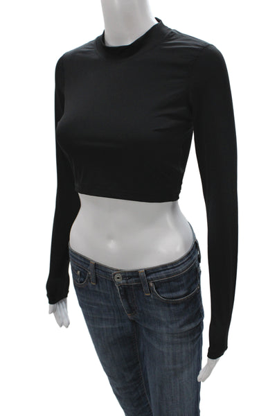 Vuori Womens Cropped Mock Neck Long Sleeve Casual Top Black Size S