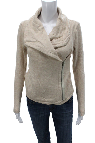 Lou & Grey Women Biker Cotton Zip Jacket Beige Long Sleeve Size XS