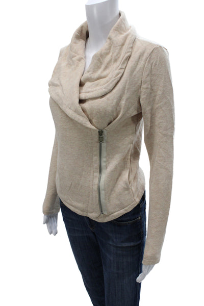 Lou & Grey Women Biker Cotton Zip Jacket Beige Long Sleeve Size XS