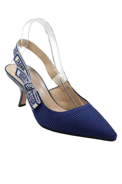 Christian Dior Women's Pointed Toe Ribbon Slingback Sandals Blue Size 40