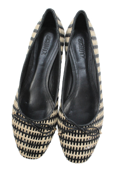Schutz Women's Round Toe Woven Slip-On Ballet Flats Shoes Black Size 9.5