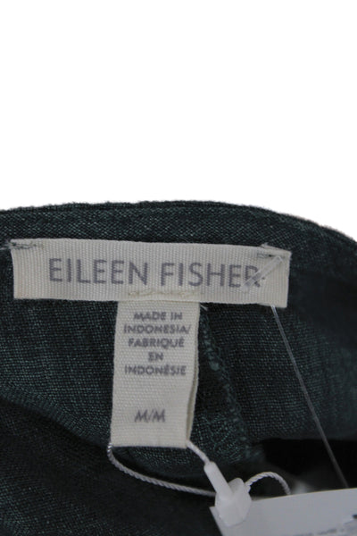 Eileen Fisher Women Green Organic Linen Short Sleeve Round Neck Blouse Size M
