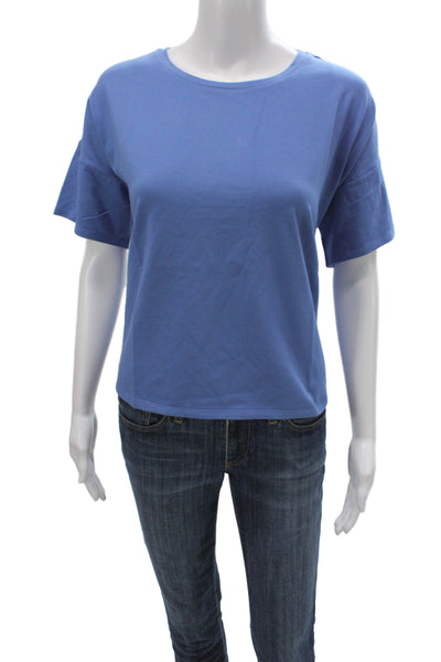Eileen Fisher Women Basic Tee Blue Crew Neck Short Sleeve Organic Cotton Size S