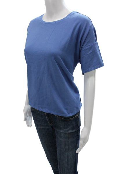 Eileen Fisher Women Basic Tee Blue Crew Neck Short Sleeve Organic Cotton Size S