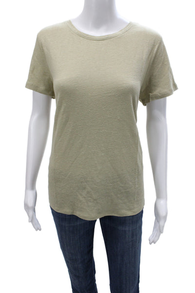 Eileen Fisher Women Basic Green Organic Linen Crewneck Tee Short Sleeve Size M