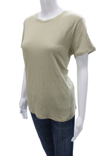 Eileen Fisher Women Basic Green Organic Linen Crewneck Tee Short Sleeve Size M