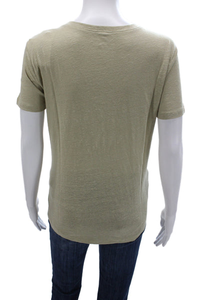 Eileen Fisher Women Basic Green Organic Linen Crewneck Tee Short Sleeve Size M