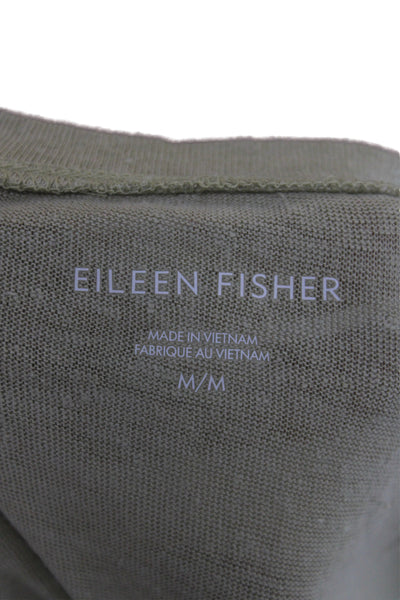 Eileen Fisher Women Basic Green Organic Linen Crewneck Tee Short Sleeve Size M