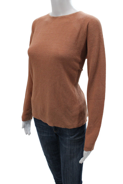 Eileen Fisher Women Pullover Sweater Brown 70% Organic Linen Long Sleeve Size S