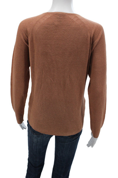 Eileen Fisher Women Pullover Sweater Brown 70% Organic Linen Long Sleeve Size S