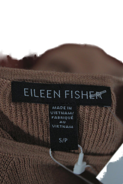 Eileen Fisher Women Pullover Sweater Brown 70% Organic Linen Long Sleeve Size S