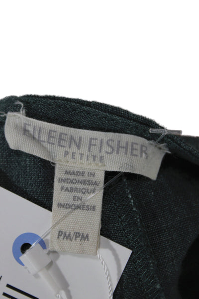 Eileen Fisher Women Basic Green Organic Linen Short Sleeve Blouse Size PM