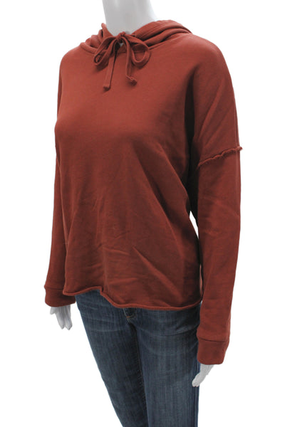 Eileen Fisher Womens Pullover Hoodie Red Organic Cotton Crewneck Size L