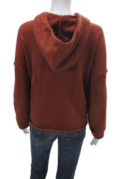 Eileen Fisher Womens Pullover Hoodie Red Organic Cotton Crewneck Size L