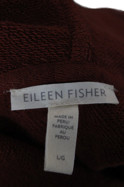 Eileen Fisher Womens Pullover Hoodie Red Organic Cotton Crewneck Size L