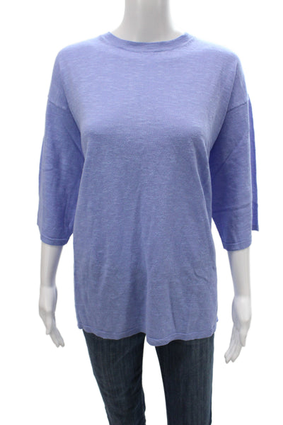 Eileen Fisher Women Pullover Blue Crew Neck 3/4 Sleeve Organic Linen Size M