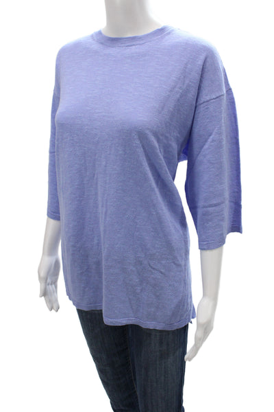 Eileen Fisher Women Pullover Blue Crew Neck 3/4 Sleeve Organic Linen Size M