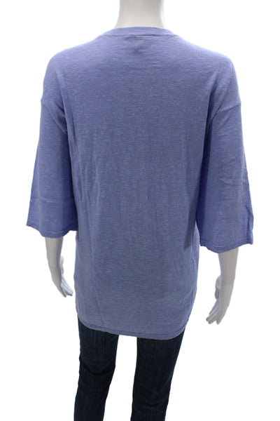 Eileen Fisher Women Pullover Blue Crew Neck 3/4 Sleeve Organic Linen Size M