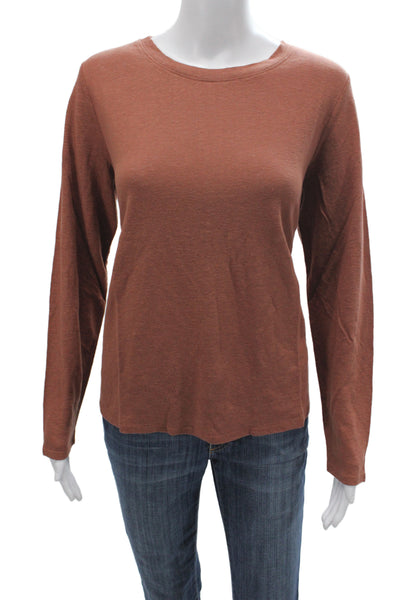 Eileen Fisher Womens Organic Linen Crew Neck Long Sleeve T-Shirt Brown Size S