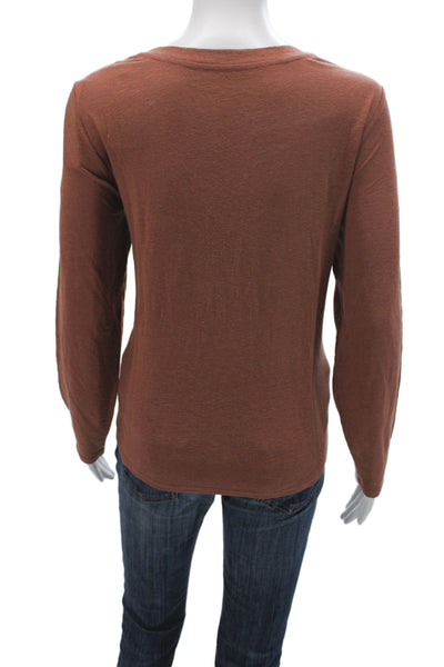 Eileen Fisher Womens Organic Linen Crew Neck Long Sleeve T-Shirt Brown Size S