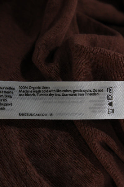 Eileen Fisher Womens Organic Linen Crew Neck Long Sleeve T-Shirt Brown Size S