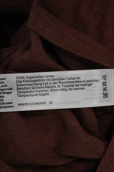 Eileen Fisher Womens Organic Linen Crew Neck Long Sleeve T-Shirt Brown Size S