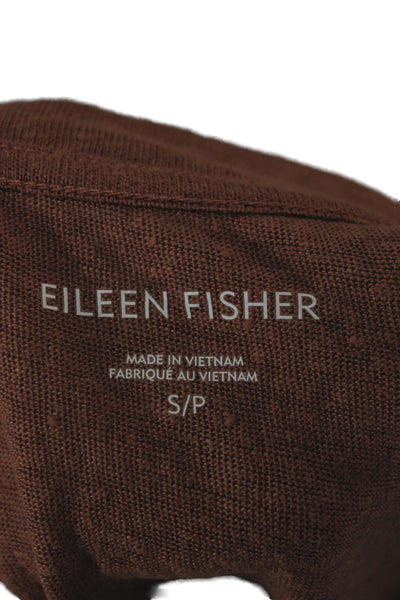 Eileen Fisher Womens Organic Linen Crew Neck Long Sleeve T-Shirt Brown Size S