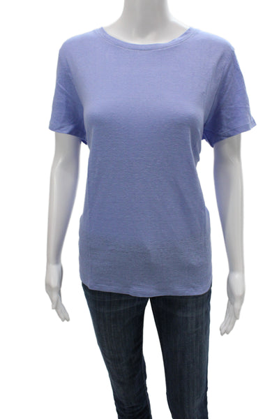 Eileen Fisher Womens Basic Organic Linen Crew Neck Short Sleeve Tee Blue Size M
