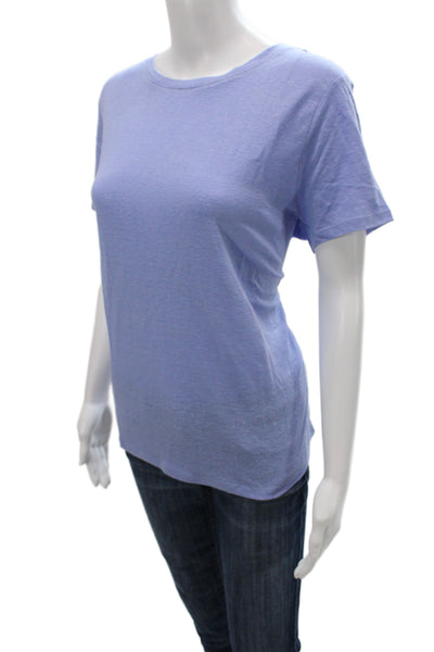 Eileen Fisher Womens Basic Organic Linen Crew Neck Short Sleeve Tee Blue Size M