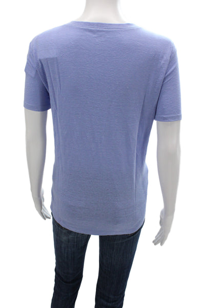 Eileen Fisher Womens Basic Organic Linen Crew Neck Short Sleeve Tee Blue Size M