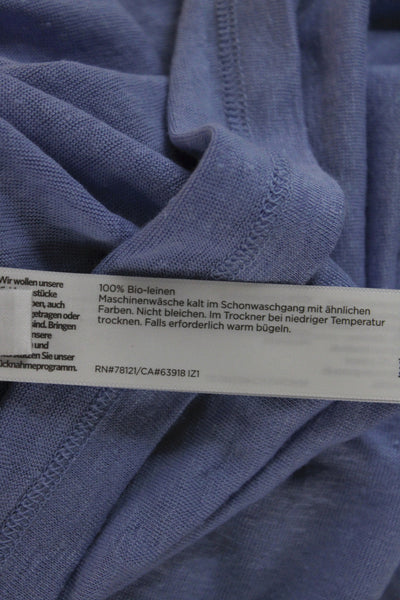 Eileen Fisher Womens Basic Organic Linen Crew Neck Short Sleeve Tee Blue Size M