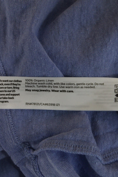Eileen Fisher Womens Basic Organic Linen Crew Neck Short Sleeve Tee Blue Size M