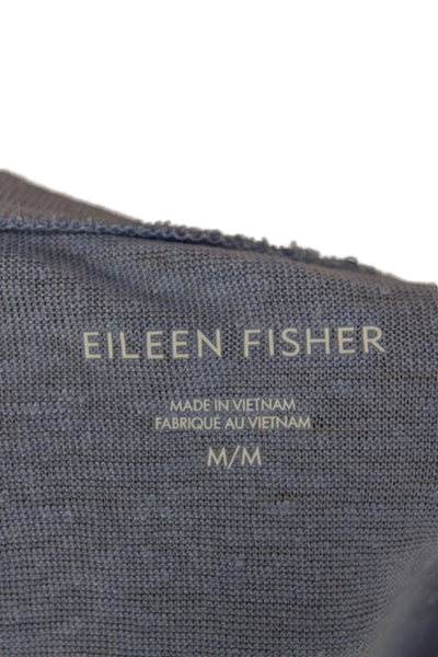 Eileen Fisher Womens Basic Organic Linen Crew Neck Short Sleeve Tee Blue Size M