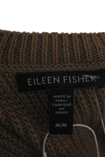 Eileen Fisher Women Pullover Sweater Brown Crew Neck Organic Cotton Size M