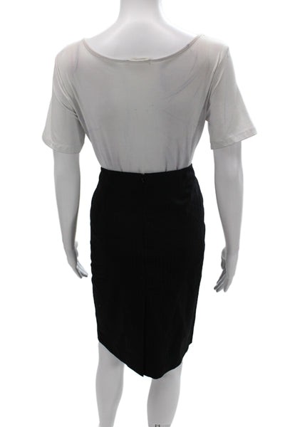 Calvin Klein Womens Black Striped Wool Straight Pencil Skirt Zip Size 2