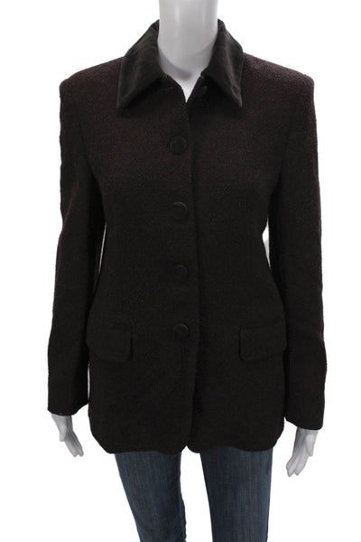 Cinzia Rocca Womens Basic Wool Jacket Brown Button Long Sleeve Size 6