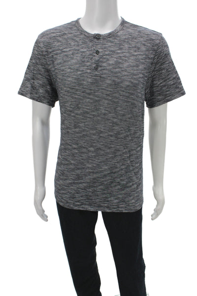 Vince Mens Basic Striped Gray Henley Short Sleeve Cotton T-Shirt Size L
