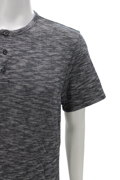 Vince Mens Basic Striped Gray Henley Short Sleeve Cotton T-Shirt Size L