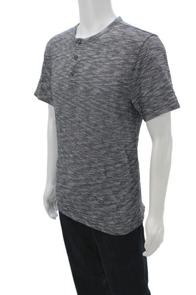 Vince Mens Basic Striped Gray Henley Short Sleeve Cotton T-Shirt Size L