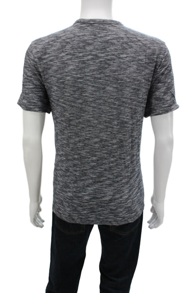 Vince Mens Basic Striped Gray Henley Short Sleeve Cotton T-Shirt Size L