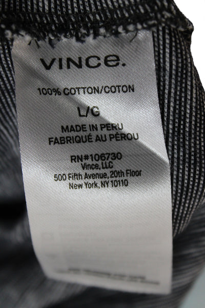 Vince Mens Basic Striped Gray Henley Short Sleeve Cotton T-Shirt Size L