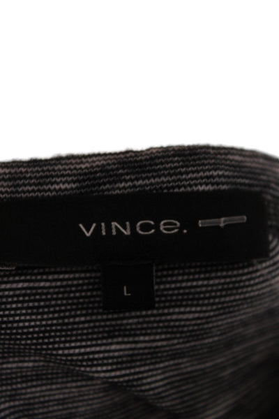 Vince Mens Basic Striped Gray Henley Short Sleeve Cotton T-Shirt Size L