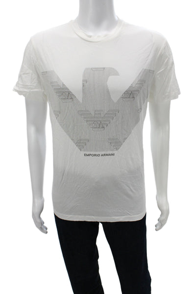 Emporio Armani Mens Basic White Cotton Crew Neck Graphic Logo T-Shirt Size XL