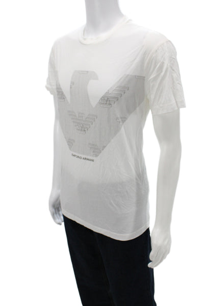 Emporio Armani Mens Basic White Cotton Crew Neck Graphic Logo T-Shirt Size XL