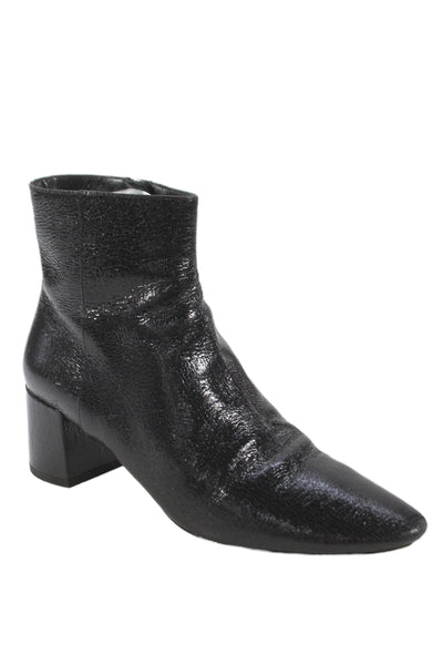 Saint Laurent Womens Patent Leather Zip Up Ankle Boots Black Size 37 7