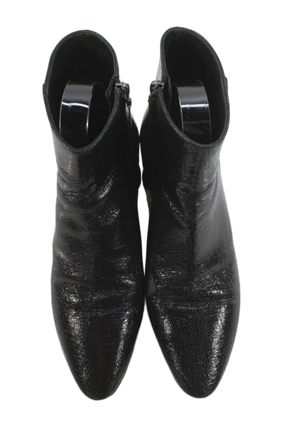 Saint Laurent Womens Patent Leather Zip Up Ankle Boots Black Size 37 7
