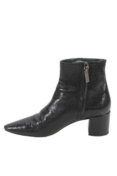 Saint Laurent Womens Patent Leather Zip Up Ankle Boots Black Size 37 7