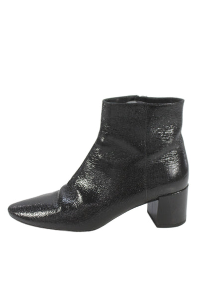 Saint Laurent Womens Patent Leather Zip Up Ankle Boots Black Size 37 7